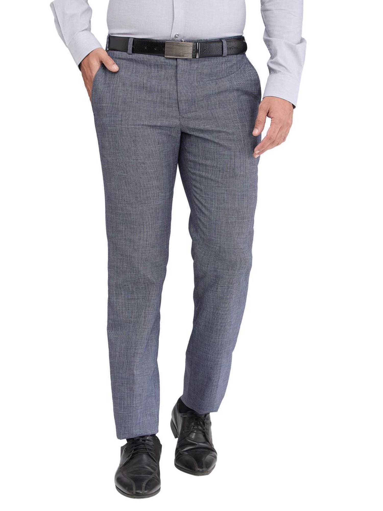 Park Avenue Blue Regular Fit Self Pattern Trousers