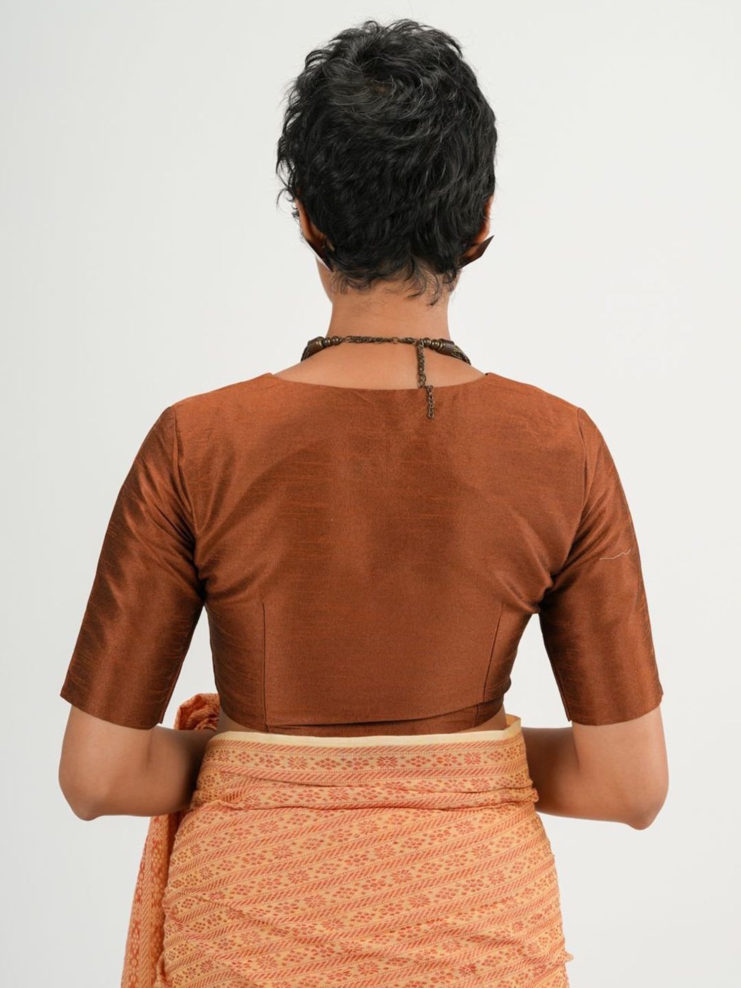 Suta Brown V-Neck Blouse