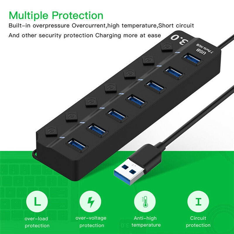 4 Ports USB 3.0 Date Cable for PC Laptop Windows Multi-function USB Dock Hot Swapping Support for Mac, PC, USB Flash Drives and Other Devices HHB with Switch