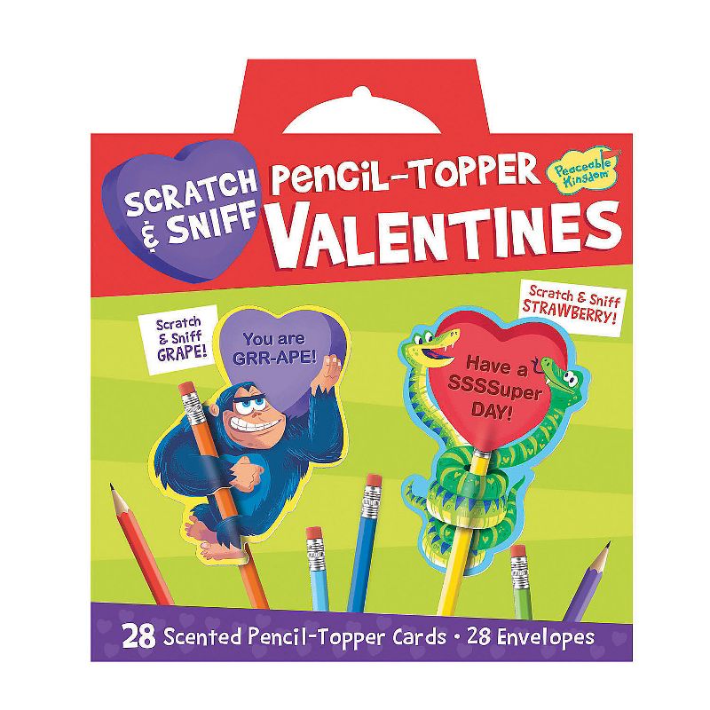 MindWare Scratch & Sniff Pencil Topper Super Fun Valentine Pack - 28 Cards, 28 Envelopes