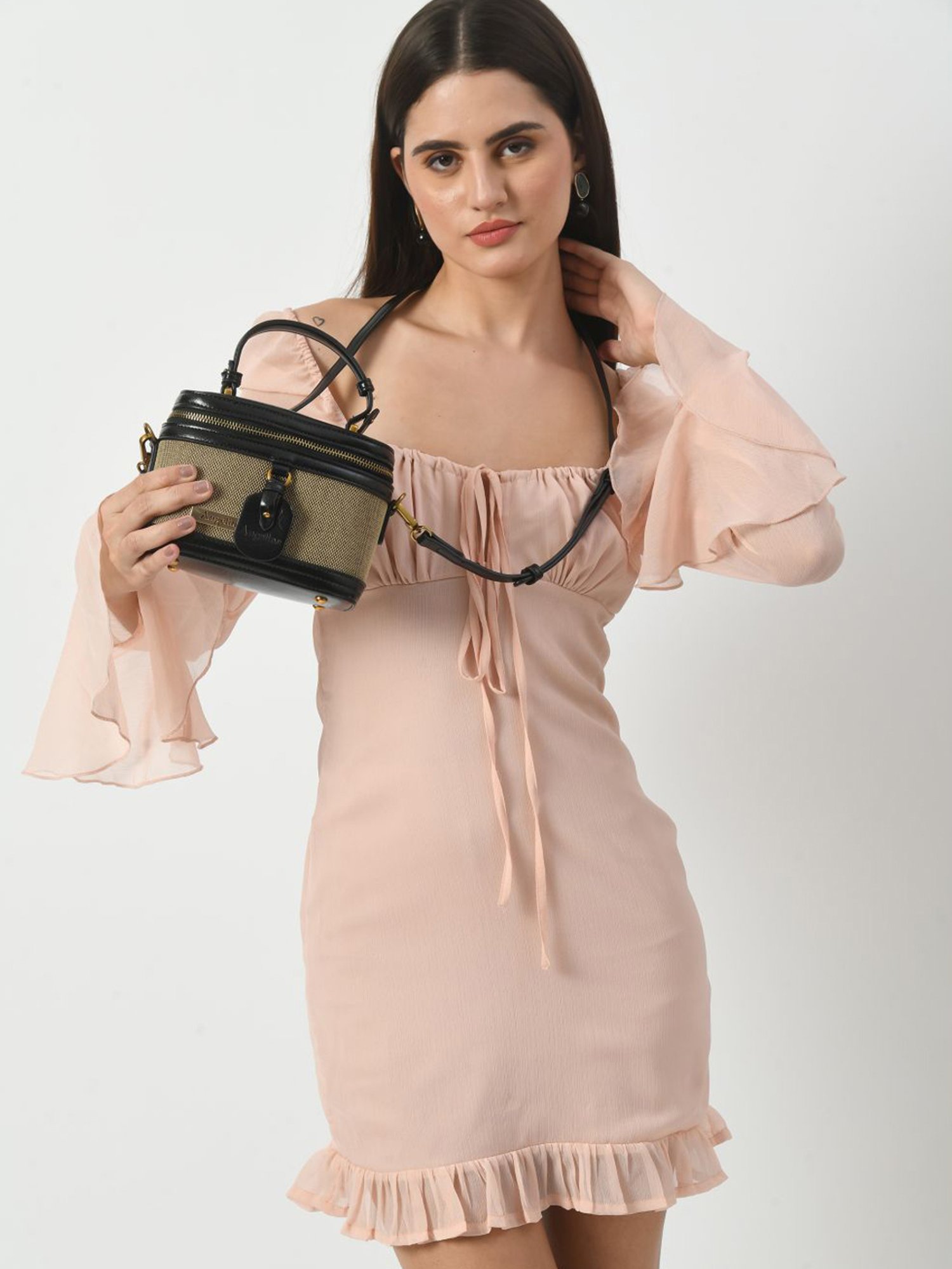 Angeline Black Textured Medium Handbag