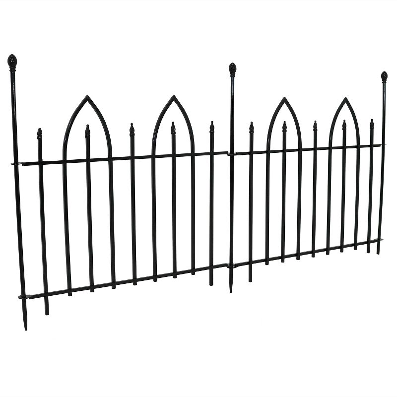 Sunnydaze Outdoor Lawn and Garden Metal Gothic Arch Style Decorative Border Fence Panel Set - 6' - Black - 2pk