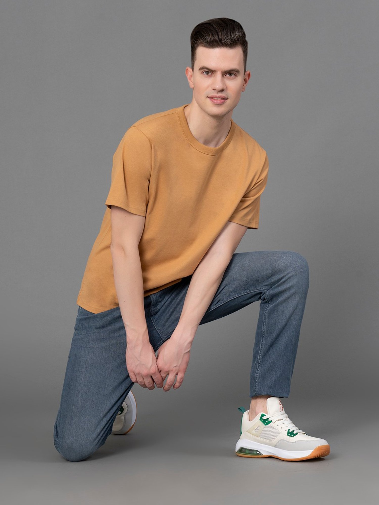 Red Tape Mustard Regular Fit Cotton Crew T-Shirt