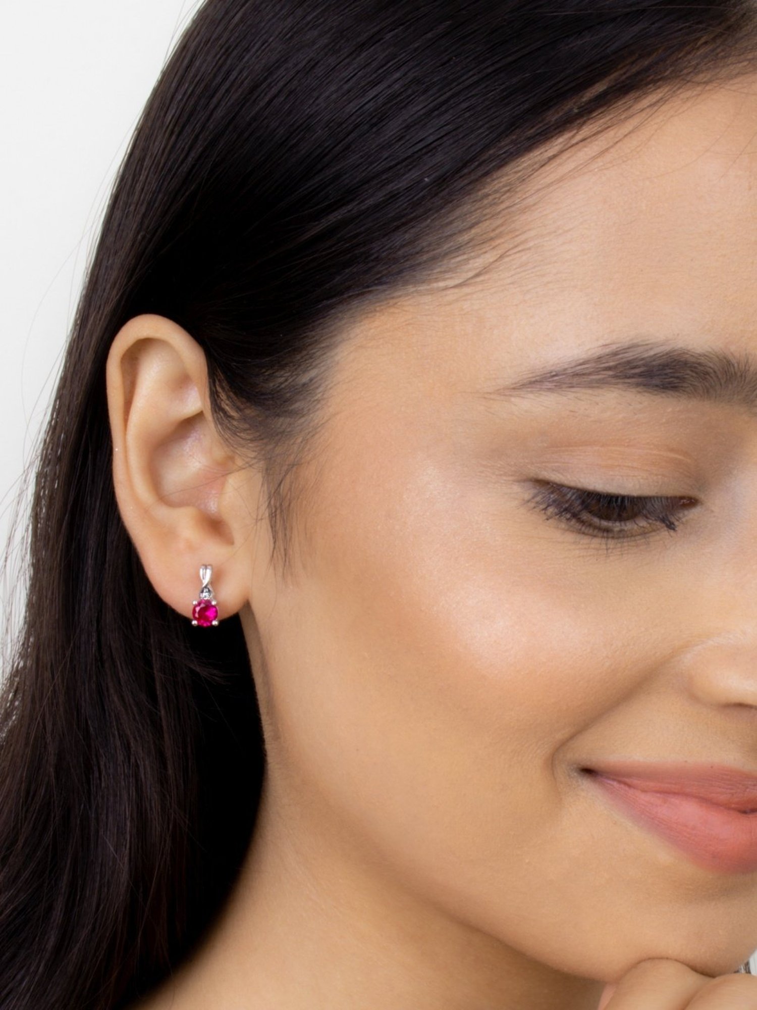 Ornate Jewels 92.5 Pure Sterling Silver Red Ruby and American Diamond Stud Earrings