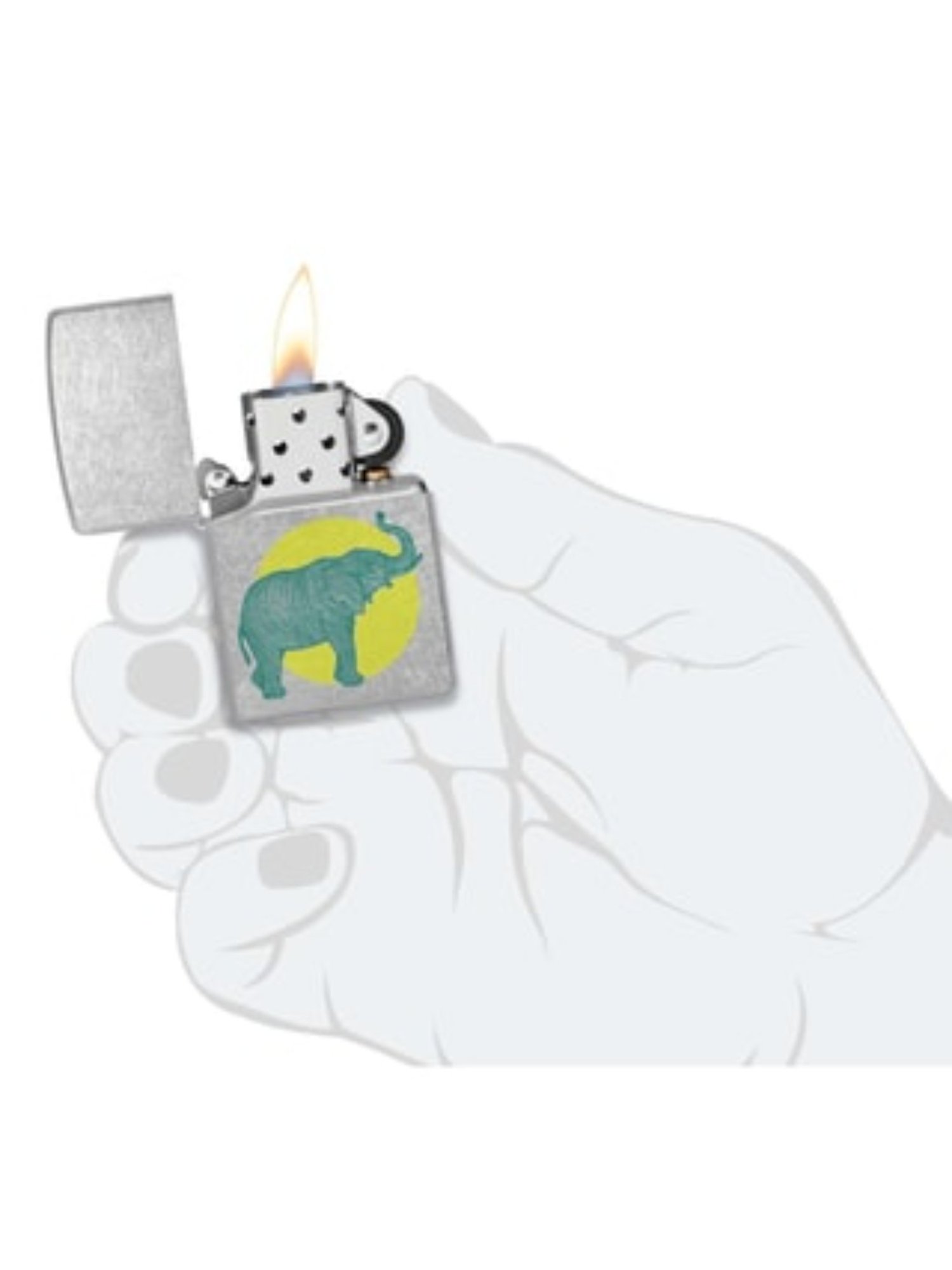 Zippo Elephant Graphic Silver Brass Windproof Pocket Lighter