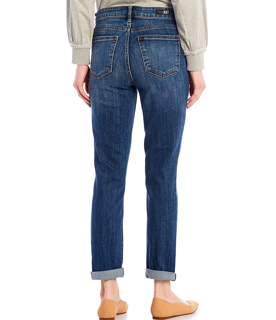 KUT from the Kloth Catherine High Rise Roll-Up Cuff Destruction Detail Boyfriend Jeans