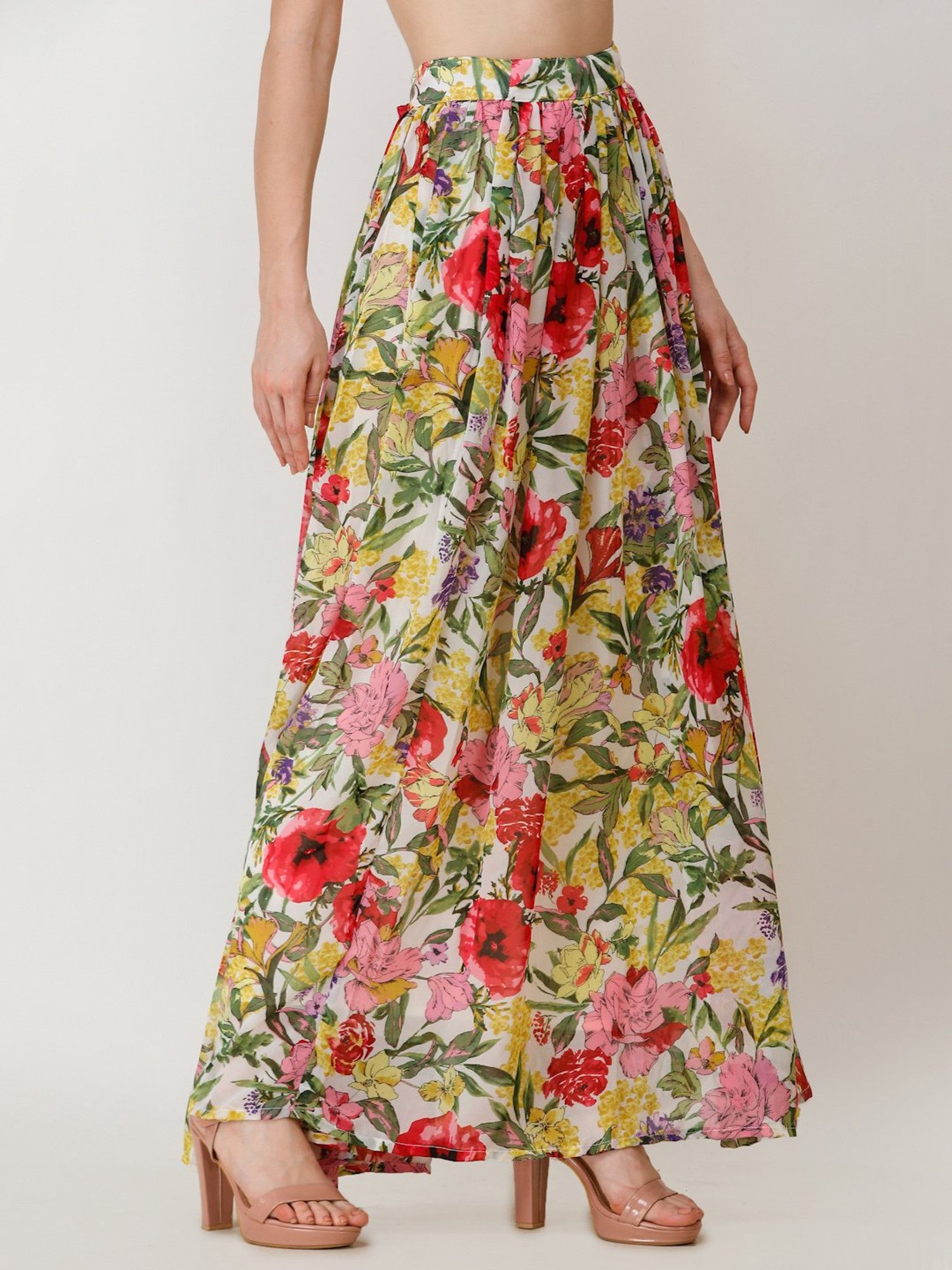 Scorpius Multicolor Georgette Floral Print Skirt