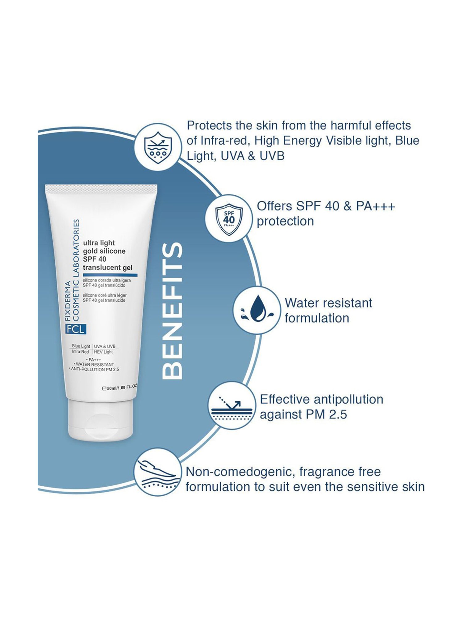 FCL Ultra Light Gold Silicone SPF 40 Translucent Gel - 50 ml