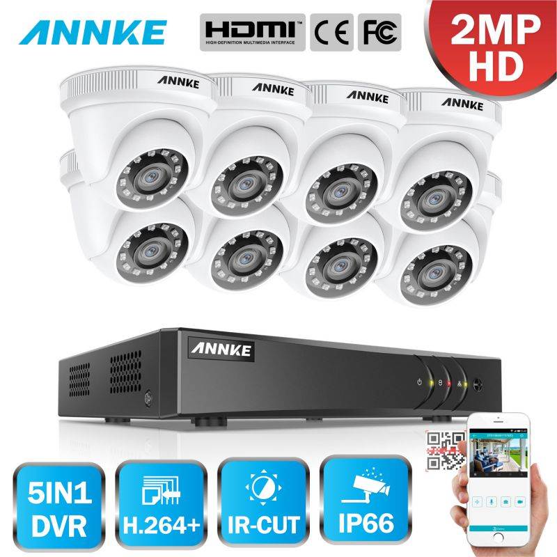 ANNKE 8CH Security Camera System HD-TVI 1080P Lite H.264+ DVR with 8&times;1080P HD Indoor/Outdoor Weatherproof CCTV Cameras, Motion Alert, Remote Access