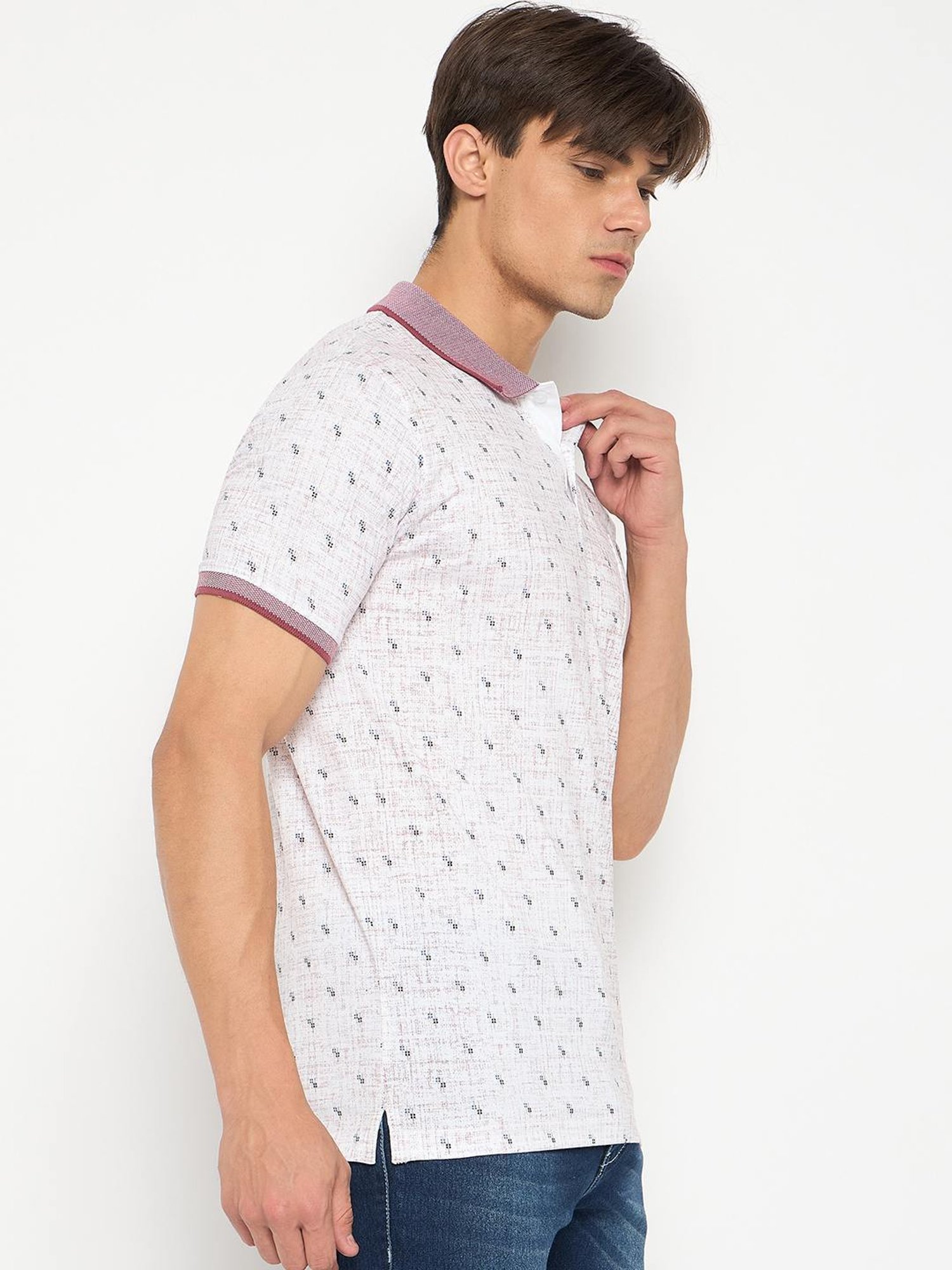 Duke White & Red Regular Fit Printed Polo T-Shirt