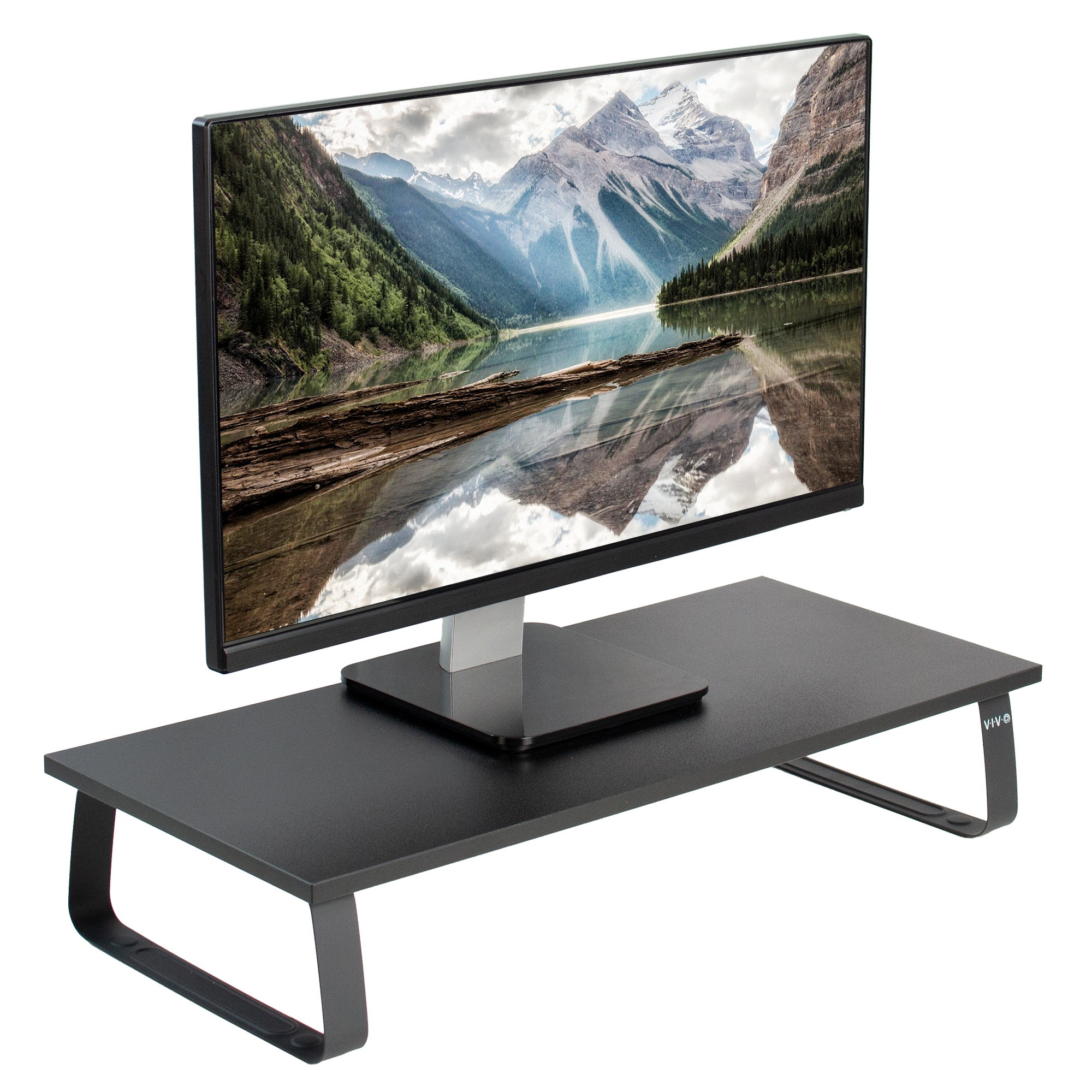VIVO Black Wood 24" Wide Desktop Stand Ergonomic TV Monitor Riser Desk Organizer
