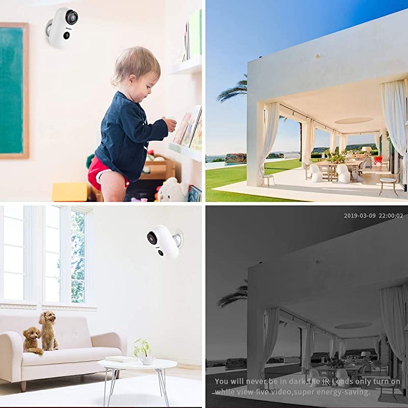 Rechargeable Battery Powered WiFi Camera, Home Security Camera, Night Vision, Indoor/Outdoor, 1080P Video with Motion Detection, 2-Way Audio, Waterproof, compatible with Cloud Storage/SD Slot