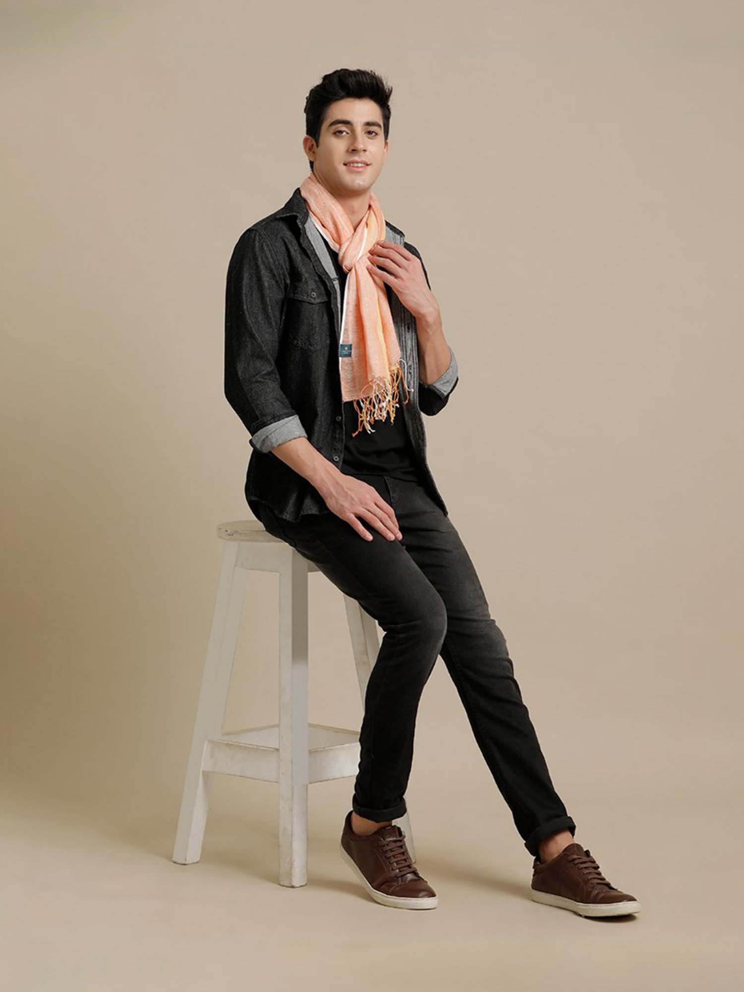 Linen Club Orange Pure Linen Stole