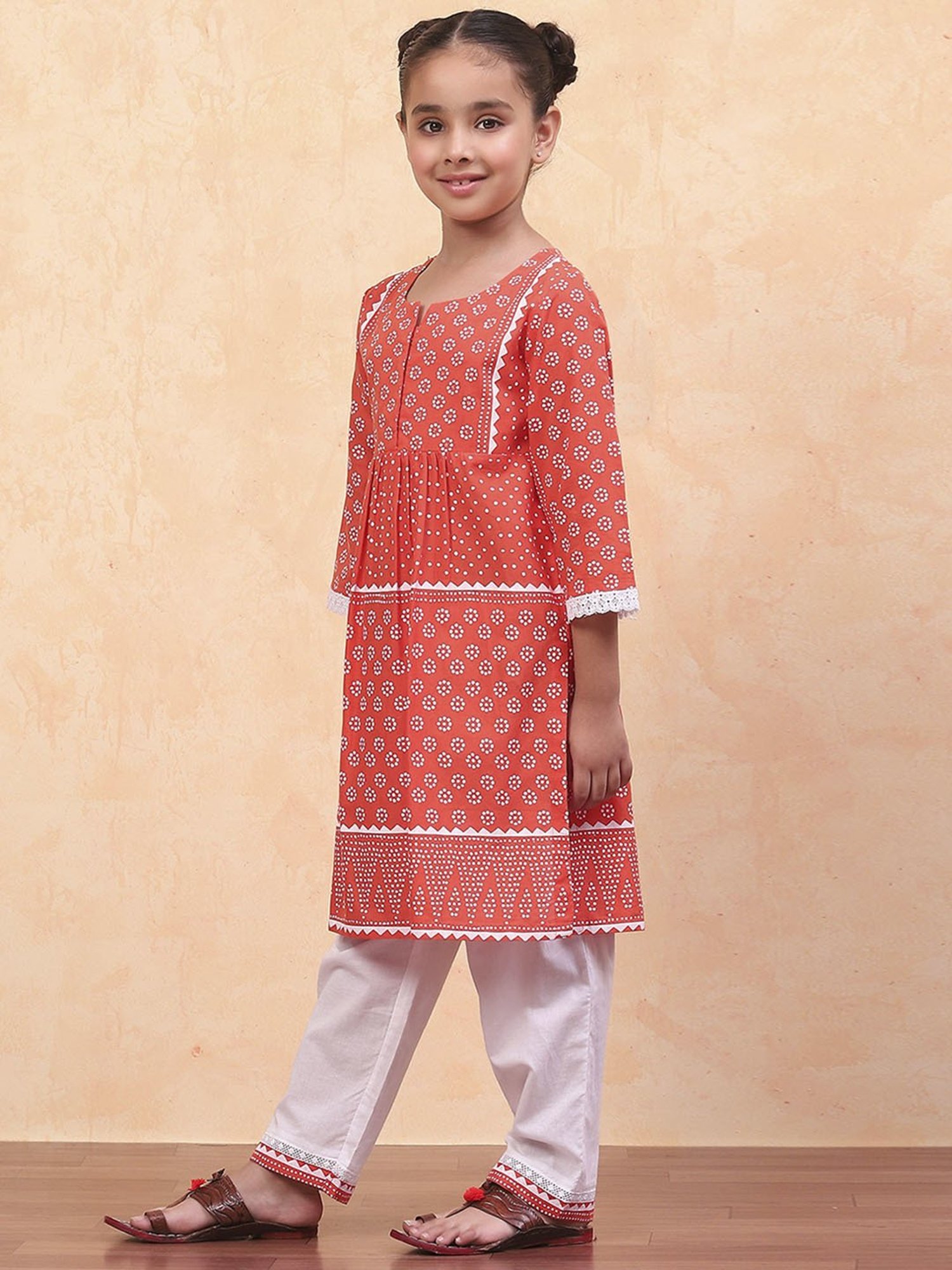 Biba Girls Orange Cotton Printed Suit Sets