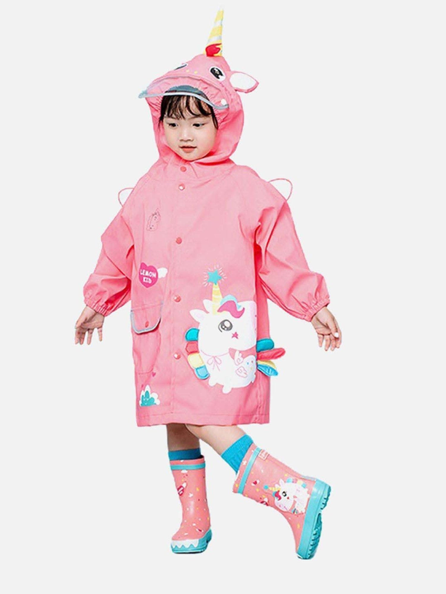 Little Surprise Box Kids Pink Printed Full Sleeves Raincoat
