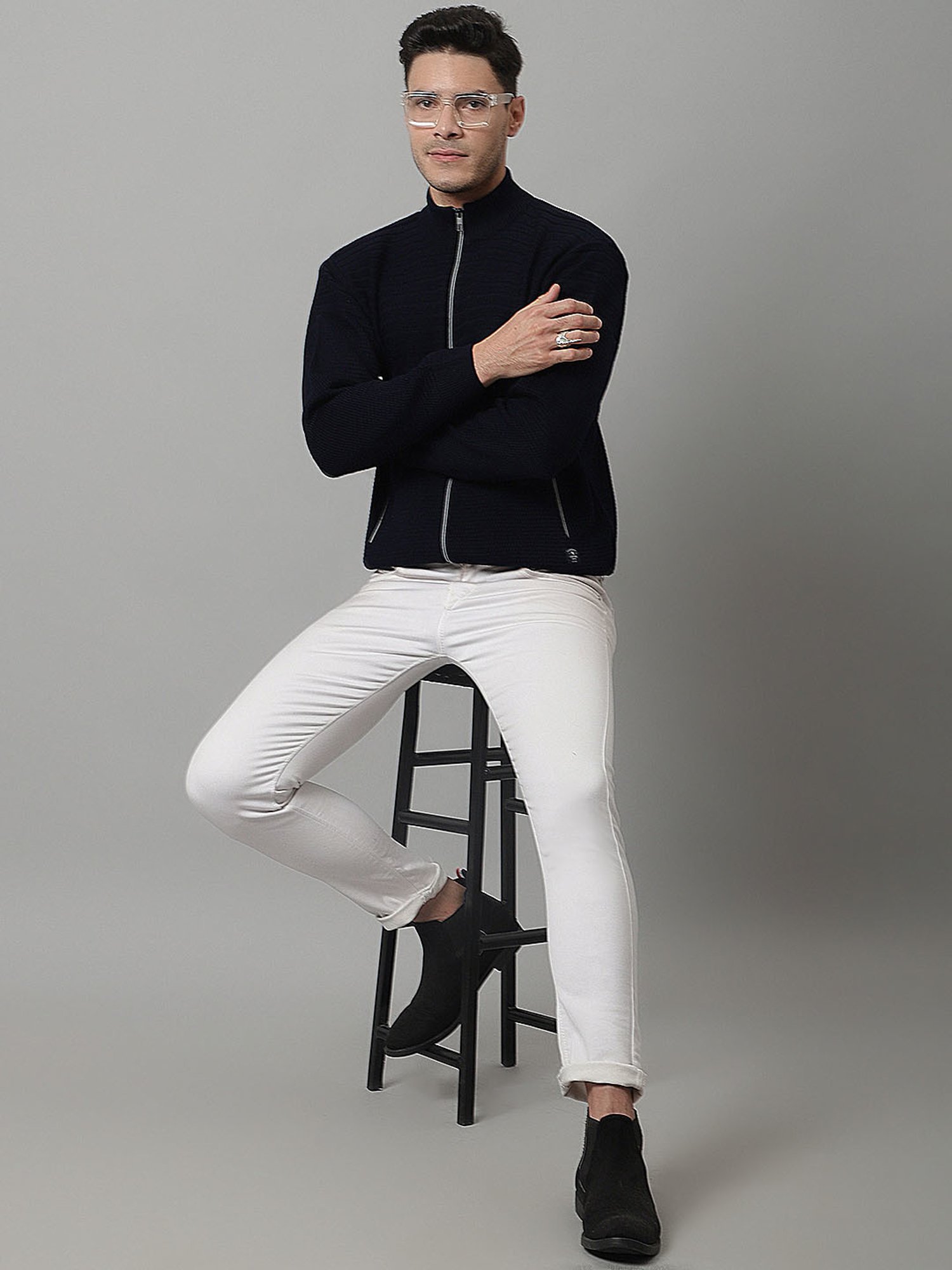 Cantabil Navy Regular Fit High Neck Sweater