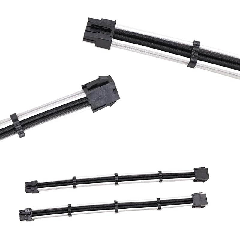 Cables PSU Extension Kit 18AWG 30cm ATX 24-pin,CPU4+4-pin,PCI-E 6+2-pin,PCI-E 6-pin for ATX Power Supply Cable with Black Cable Comb (Black/White)