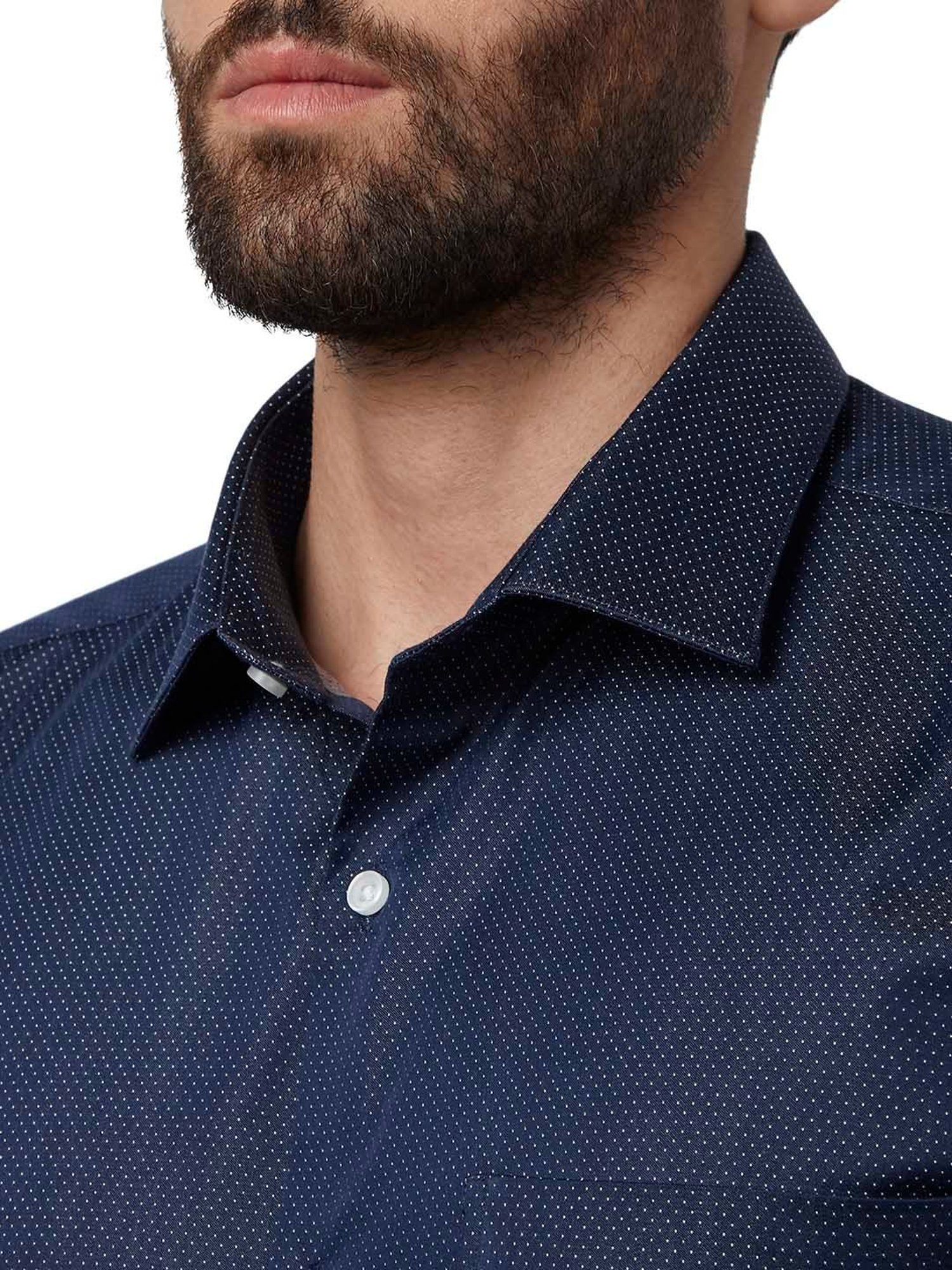 Sojanya Blue Cotton Regular Fit Self Pattern Shirt