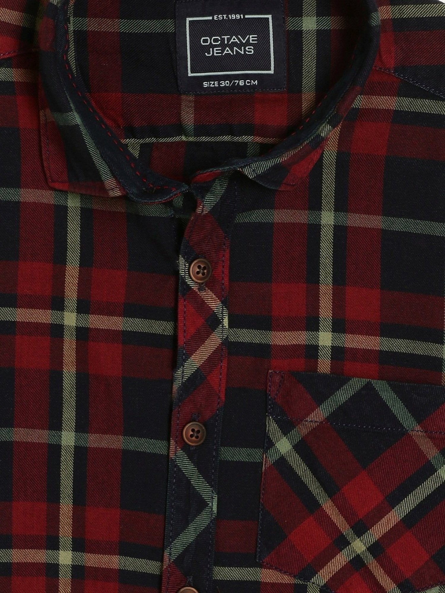 Octave Kids Maroon & Blue Cotton Chequered Full Sleeves Shirt