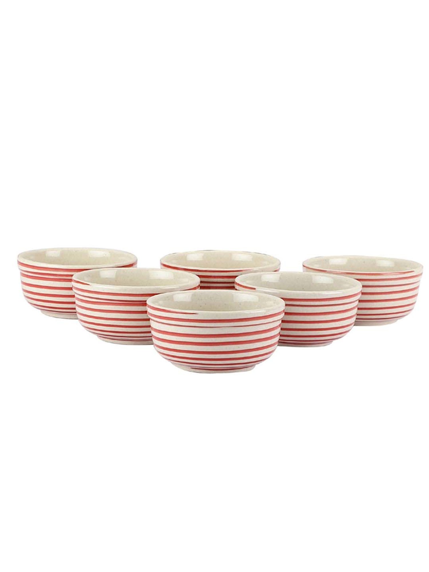 VarEesha Parikrama Red & White Ceramic Veg Bowl (0.125 L) - Set of 6