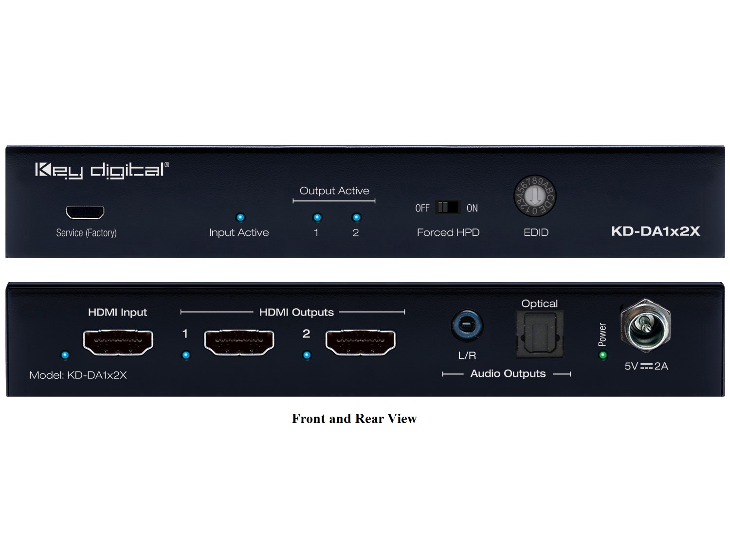 Key Digital KD-DA1x2X 1x2 (4K/60Hz/18G/444) HDMI Distribution Amplifier with L/R Optical Audio and De-Embedded Audio Output