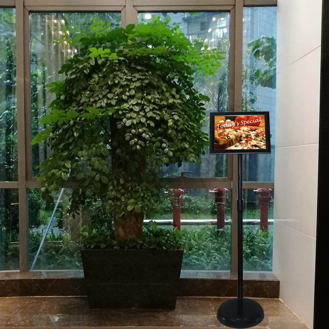 HAITIAN Sign Holder Poster Stand - Fits for 8.5 X 11 Inch Poster, Adjustable Stand Height, Poster Frame Revolvable To Either Horizontal or Vertical View Display, Metal Material Color Black