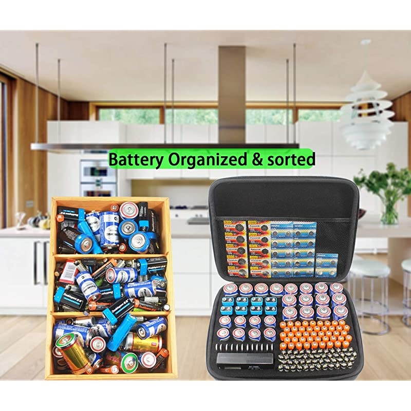 Battery Organizer Storage Case with Digital Battery Tester Checker, 200+ C D 9V AA AAA AAAA Batteries Organization Box Container(No Battery)