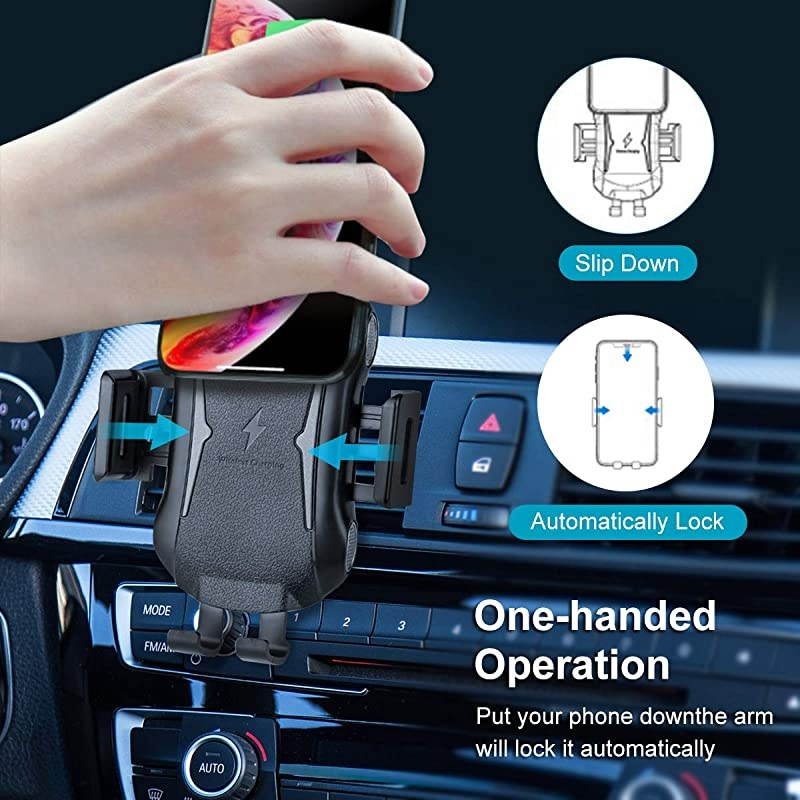 Car Charger Automatic Clamping 10W Qi Fast Charging Car Charger Mount Compatible with iPhone 1111pro11pro MAXXs MAXXSXRX88p Samsung S10S10+S9S9+S8S8+