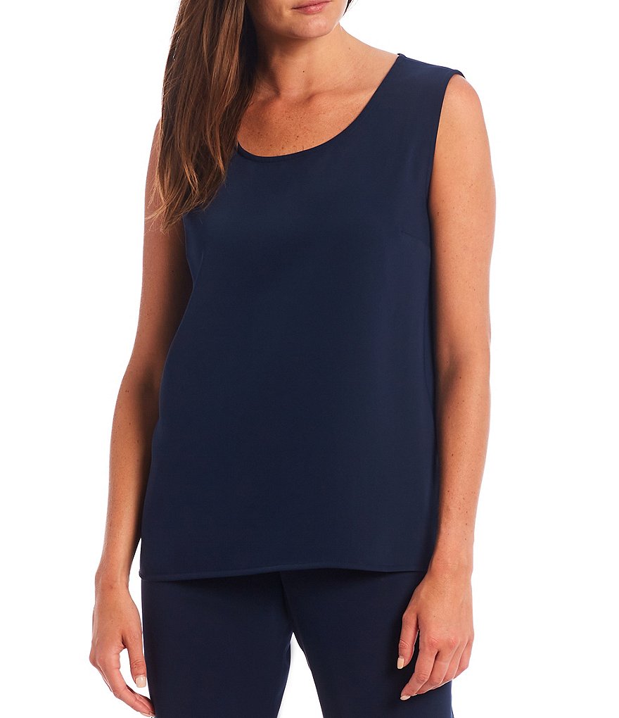 Caroline Rose Matte Crepe Scoop Neck Sleeveless Tank