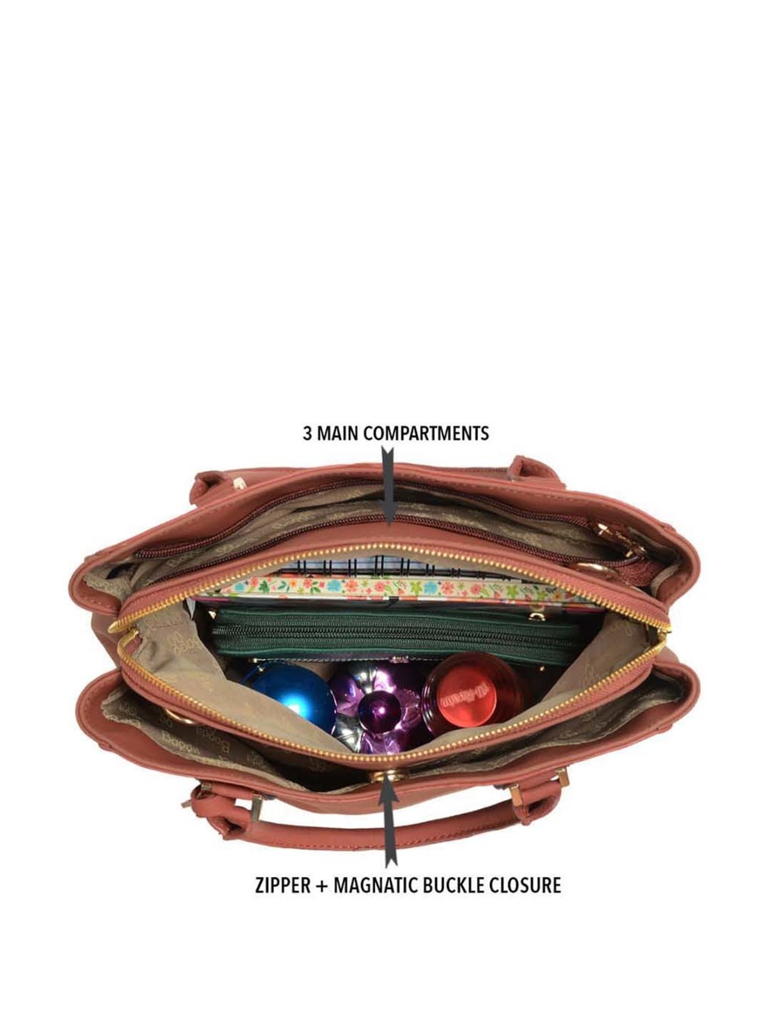 Baggit Tan Solid Medium Handbag