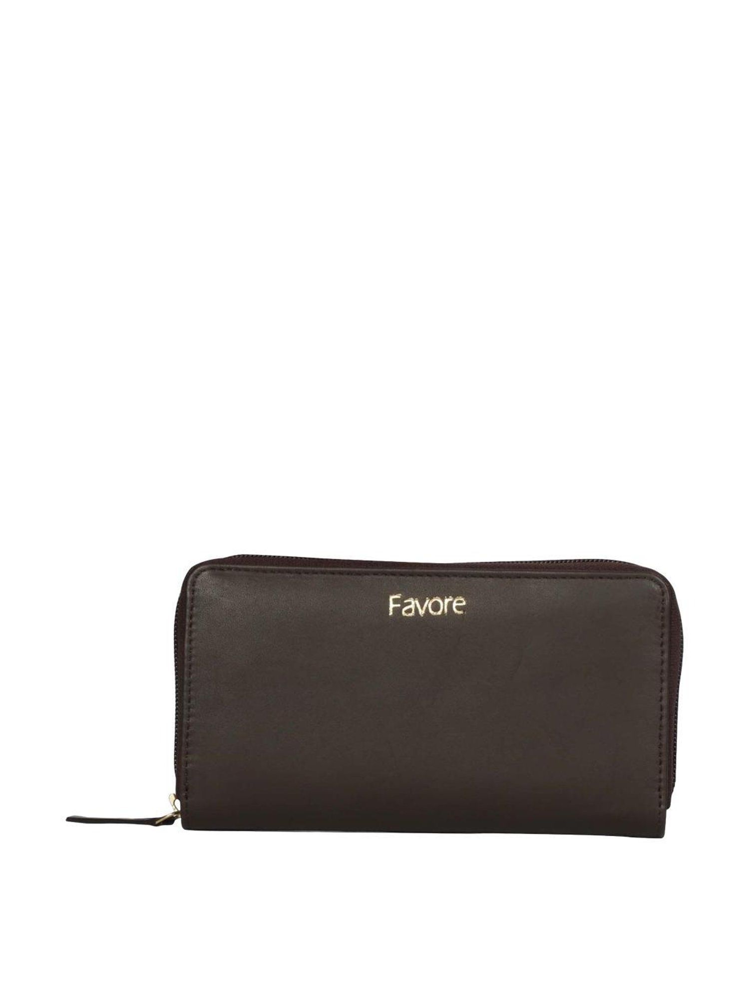 Favore Dark Brown Solid Small Zip Around Wallet