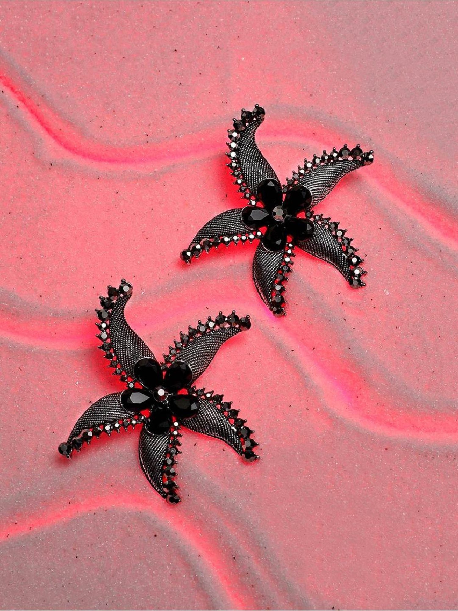 Sohi Women's Textured Stone Starfish Drop Earrings  Black