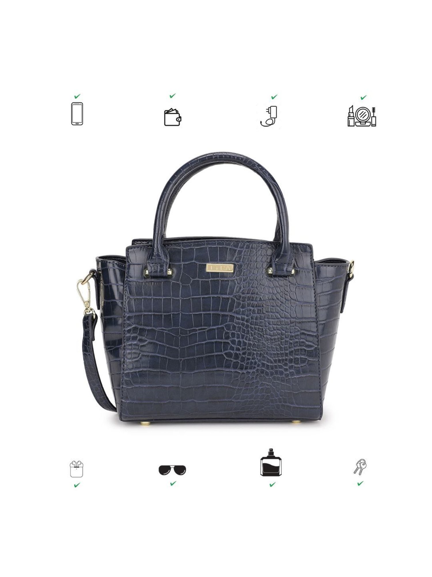 Tyra Alice Navy Textured Faux Leather Handbag