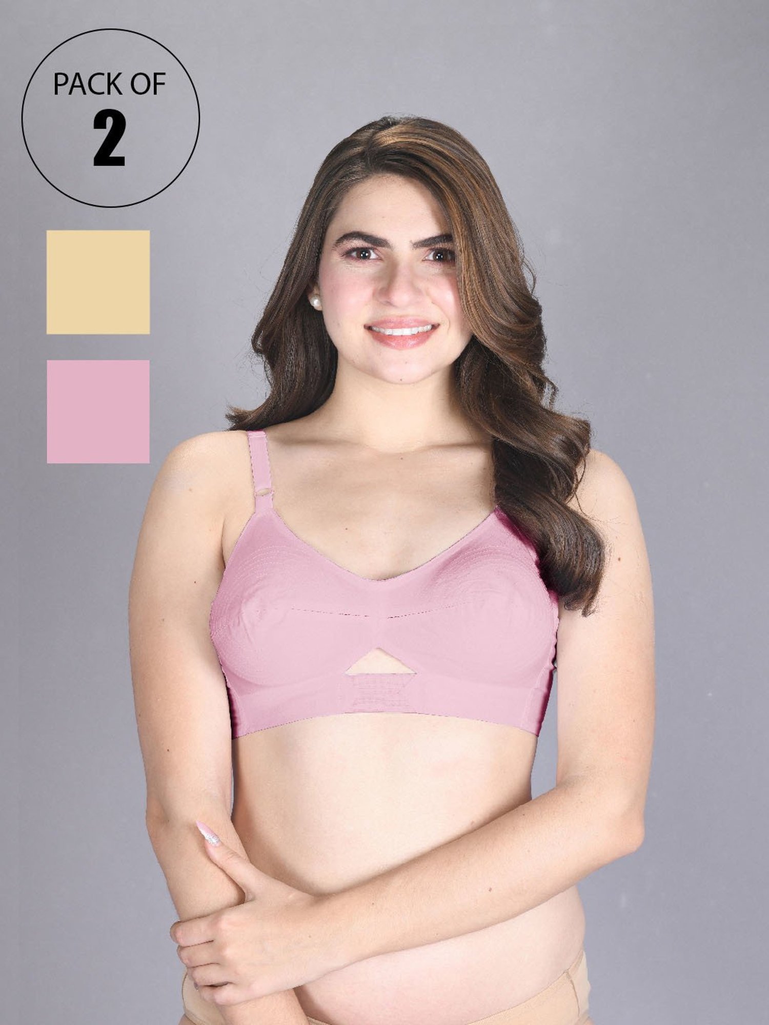 Lux Venus Pink & Tan Full Coverage Non-Wired Everyday Bra With Adjustable Strap - Pack of 2