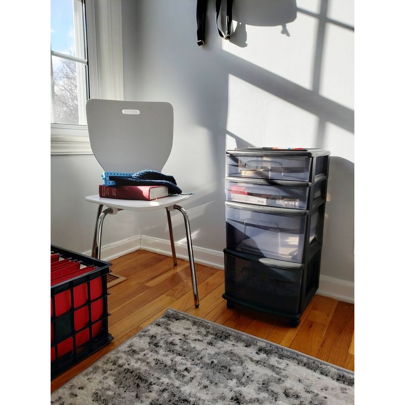 Homz 4-Drawer Medium Rolling Storage Cart - Black with Smoke Drawers