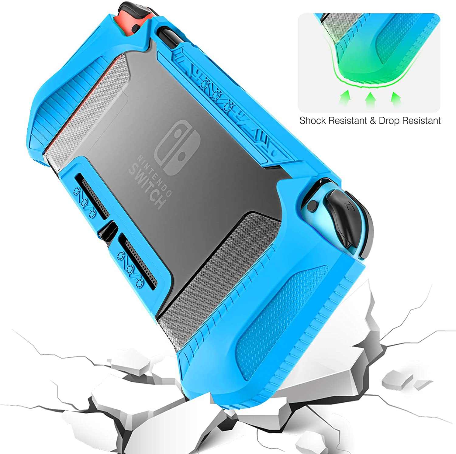 HEYSTOP Case Compatible with Nintendo Switch Case Screen Protector,TPU Protective Heavy Duty Cover Case for Nintendo Switch with Shock Absorption and Anti-Scratch (Transparent Blue)