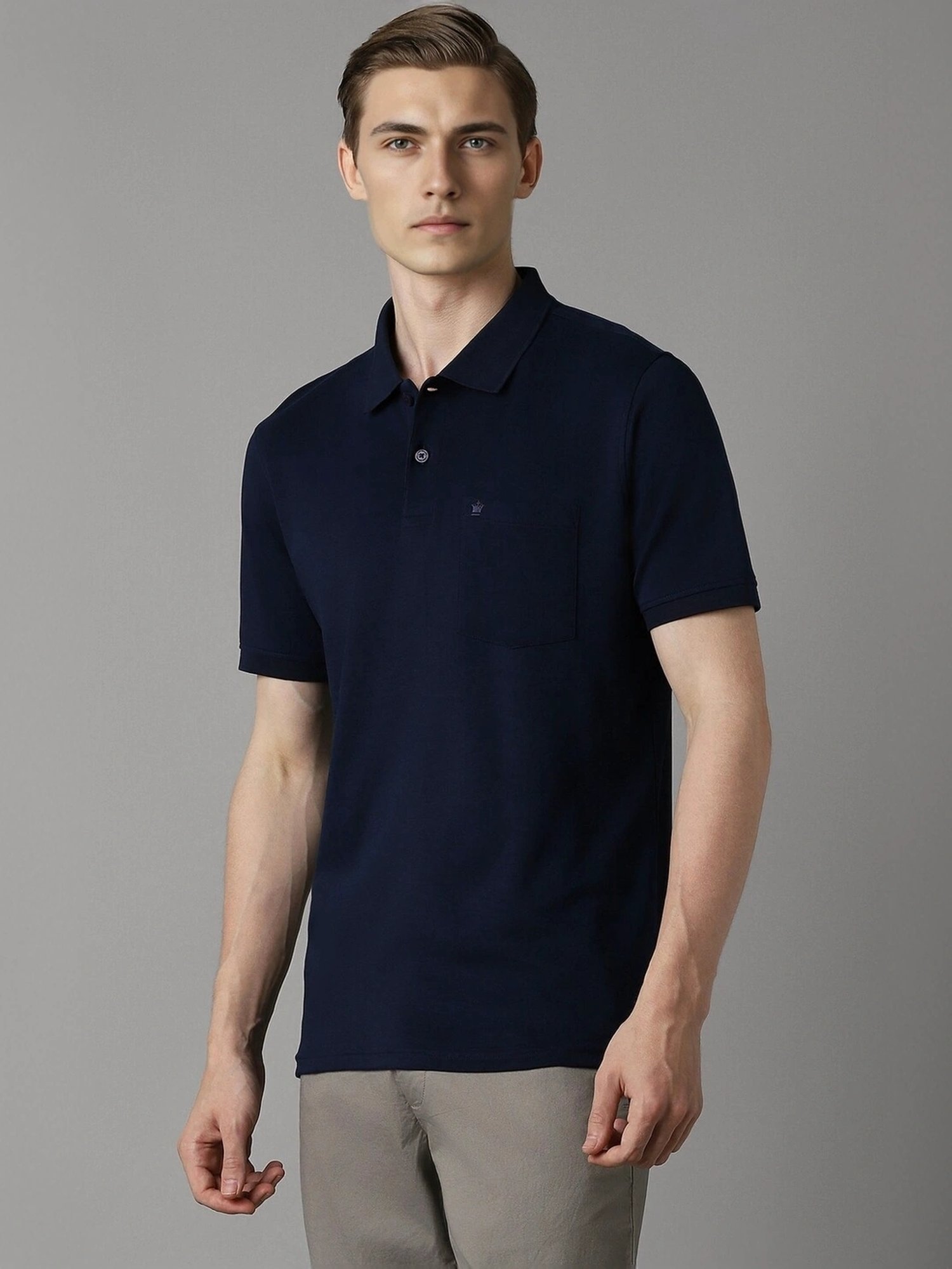 Louis Philippe Navy Cotton Regular Fit Polo T-Shirt