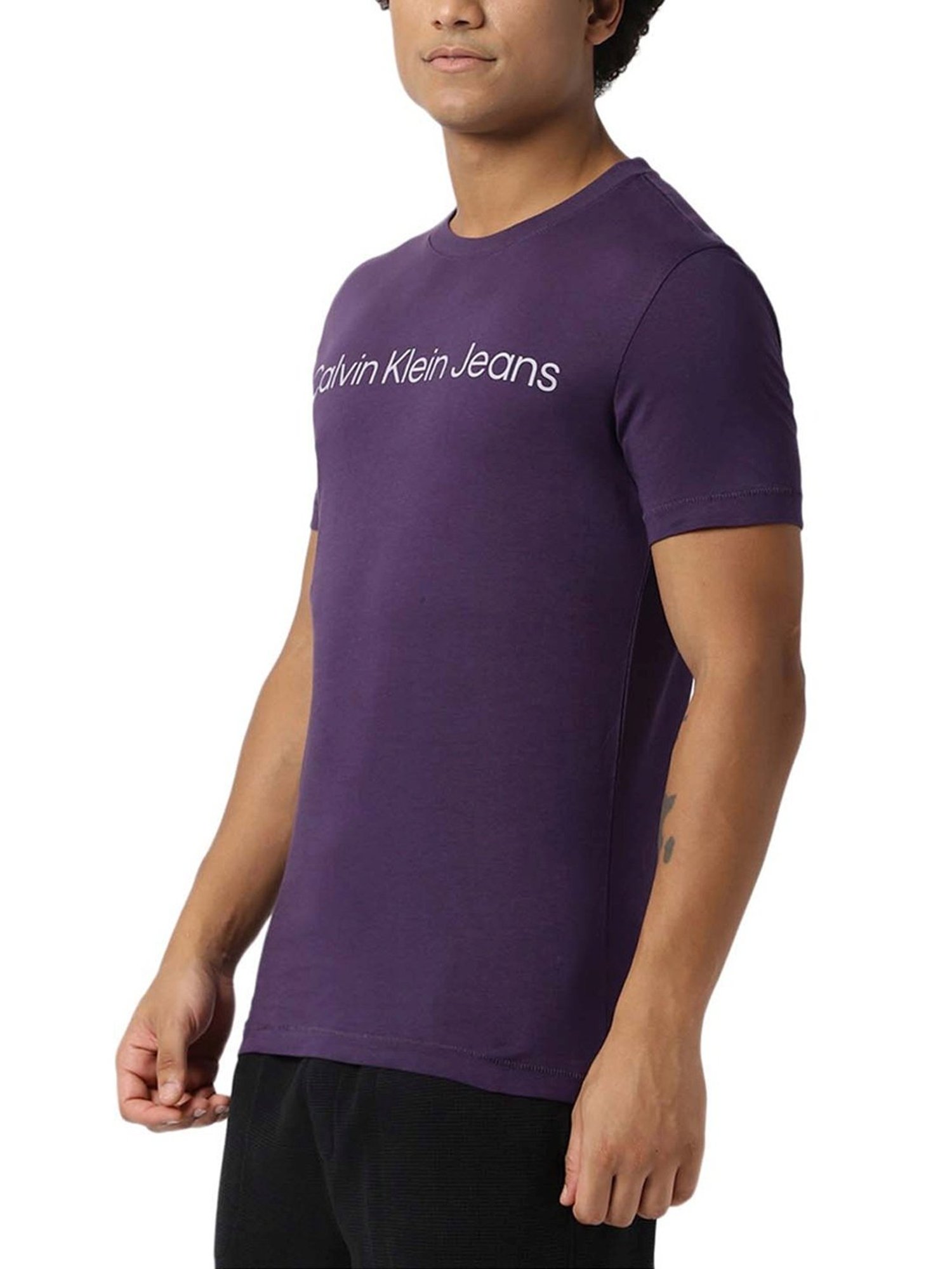 Calvin Klein Jeans Purple Velvet Logo Slim Fit T-Shirt