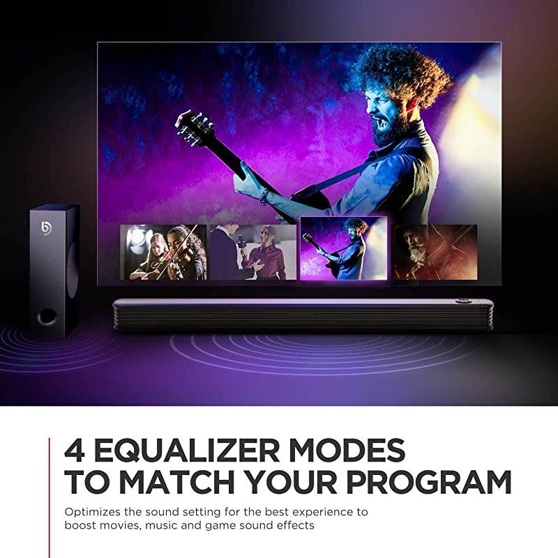 Soundbar with Wireless Subwoofer, 150W 2.1 CH Sound Bars for TV, Bass Adjustable, Works with 4K & HD TV, Clear Treble,Bluetooth 5.0 Speaker Surround Sound for Home Theater