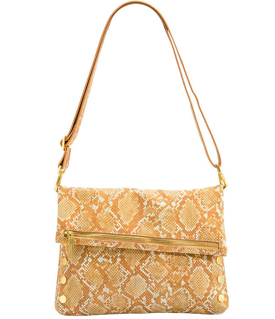 Hammitt VIP Fold Over Large Studded Snake Print Leather Zip Flap Crossbody Bag