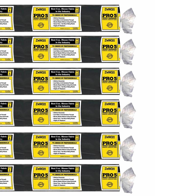 DeWitt P6 Pro 5 Commercial and Home Landscape 5 Ounce Weed Barrier Ground Woven Cover Fabric, 6 x 250 Feet (6 Pack)