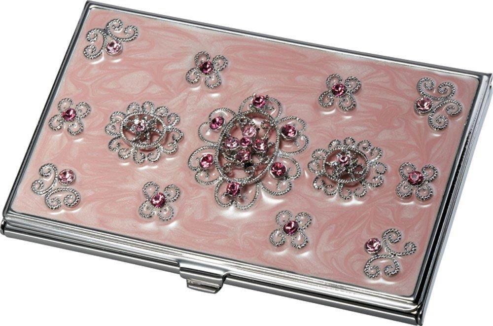 Visol Products Reika Light Pink Marble and Pink Crystals Business Card Holder