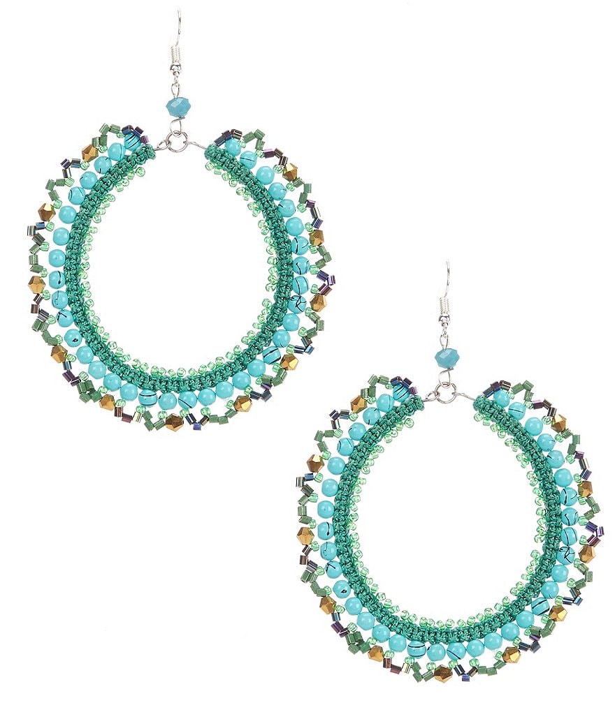 Natasha Accessories Beaded Thread Hoop Earrings