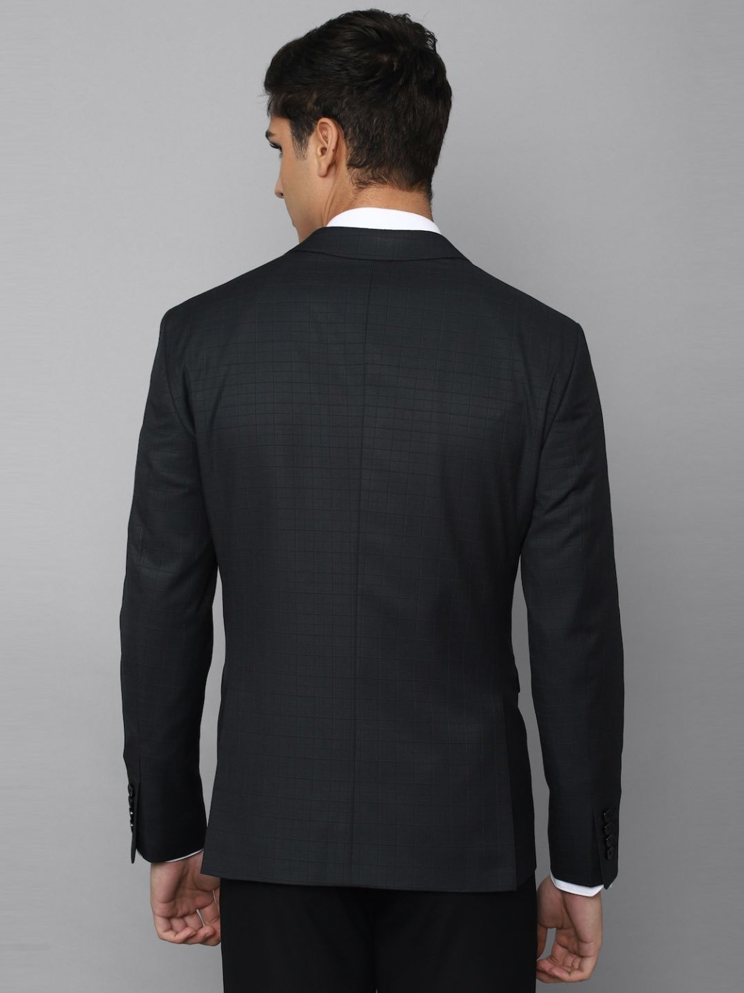 Louis Philippe Black Slim Fit Checks Blazer