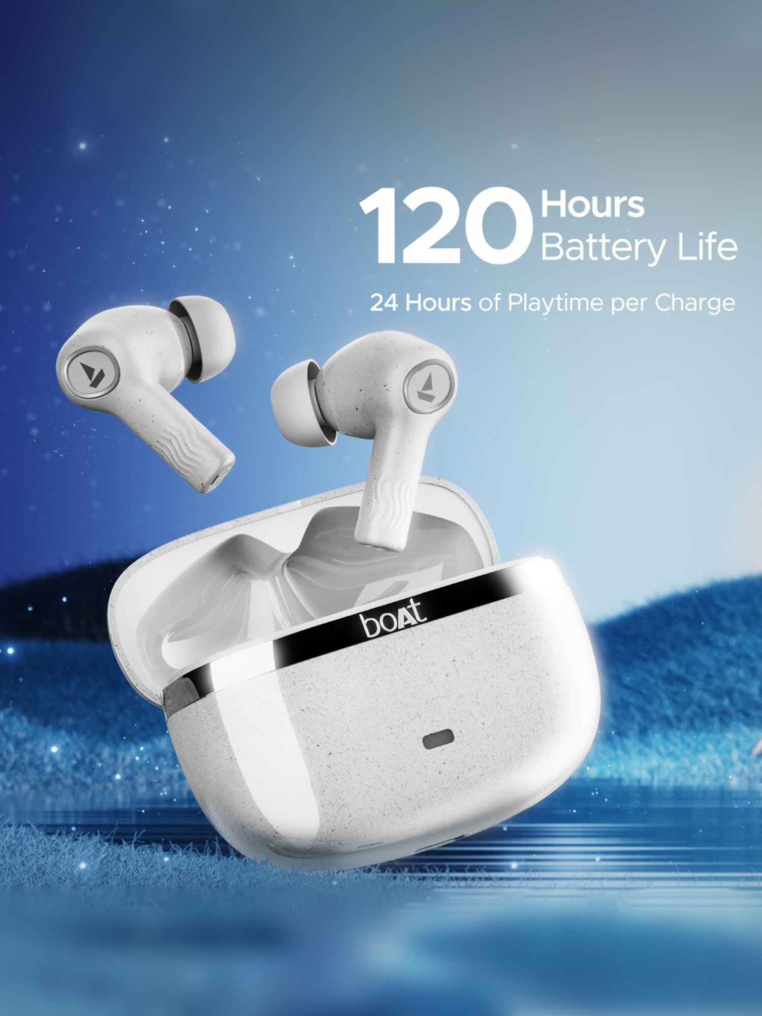 Boat Nirvana Ion IN Ear BT Earbuds with 32dB ANC & 120H Playtime (Quartz White, True Wireless)