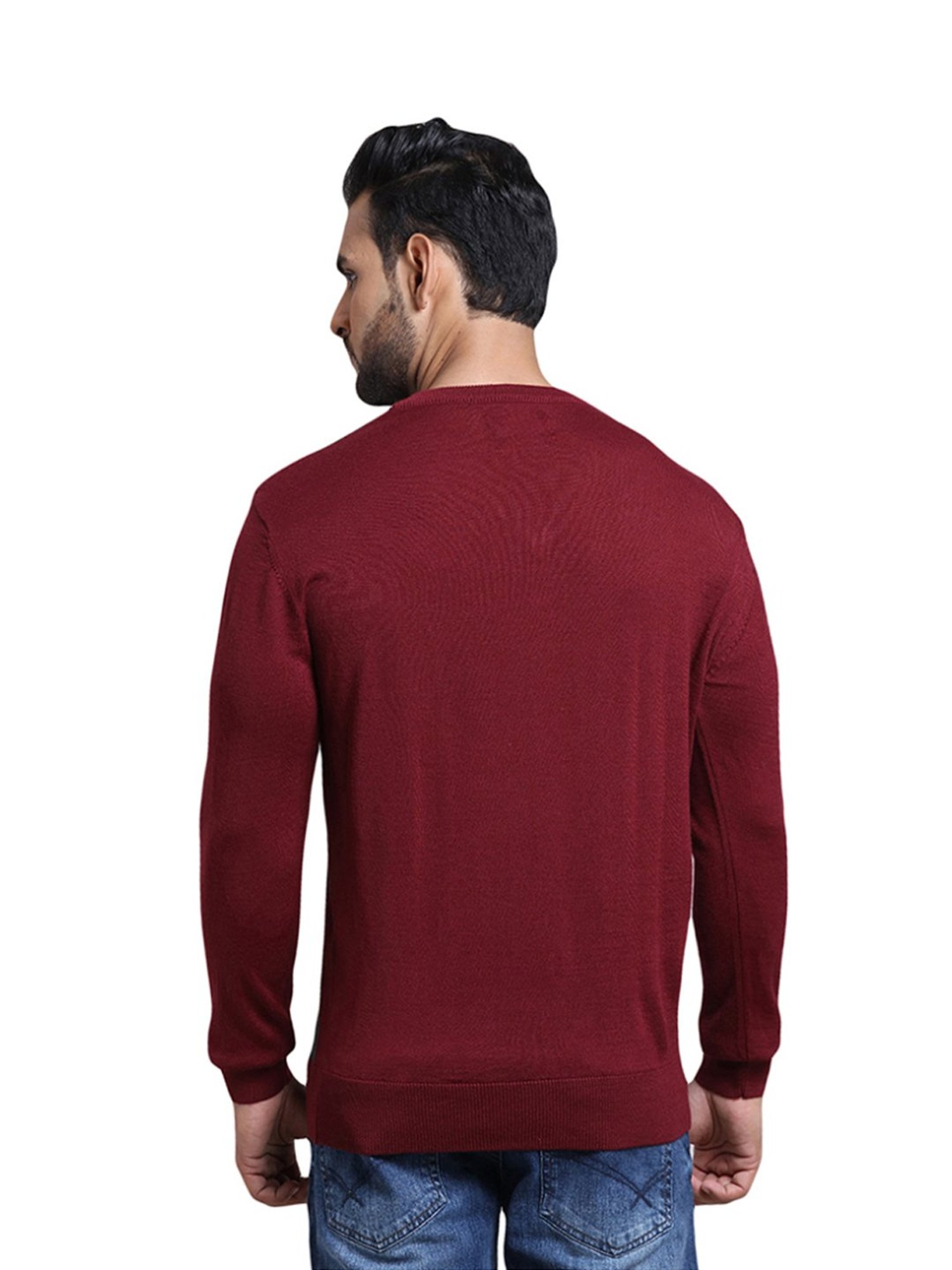 ColorPlus Maroon Tailored Fit Striped Sweater