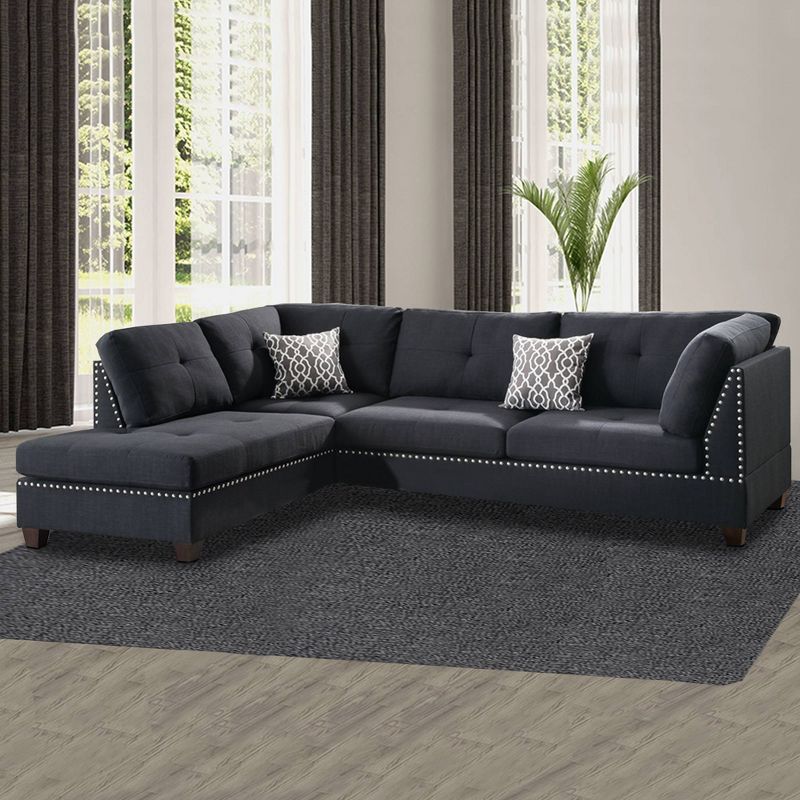 3pc Polyfiber Sectional Set With Ottoman Black - Benzara