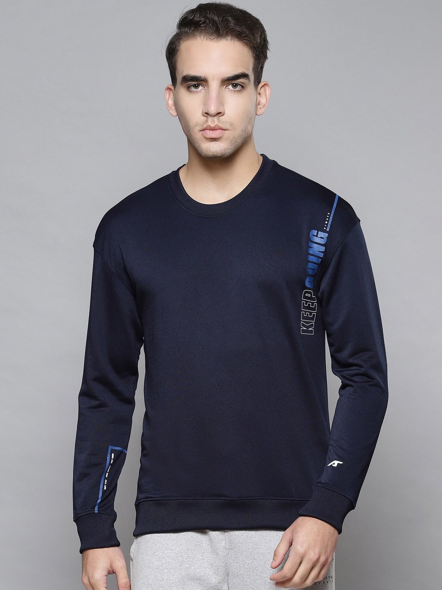 ALCIS Blue Slim Fit Printed Sweatshirt