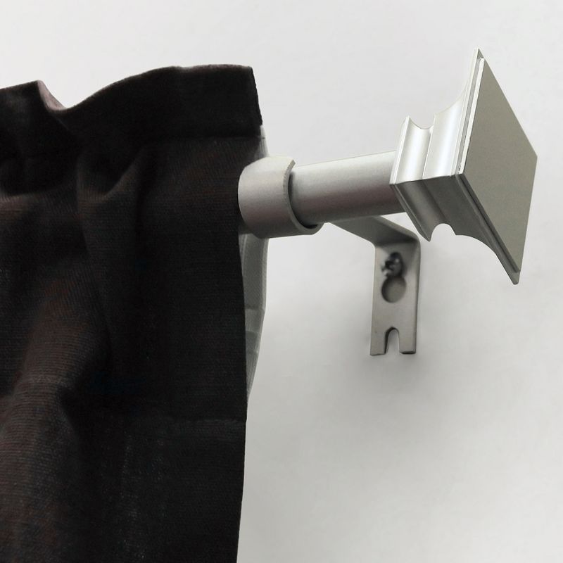 48"-84" Drapery Single Rod Set Finials Traditional Silver Flat Square - Lumi