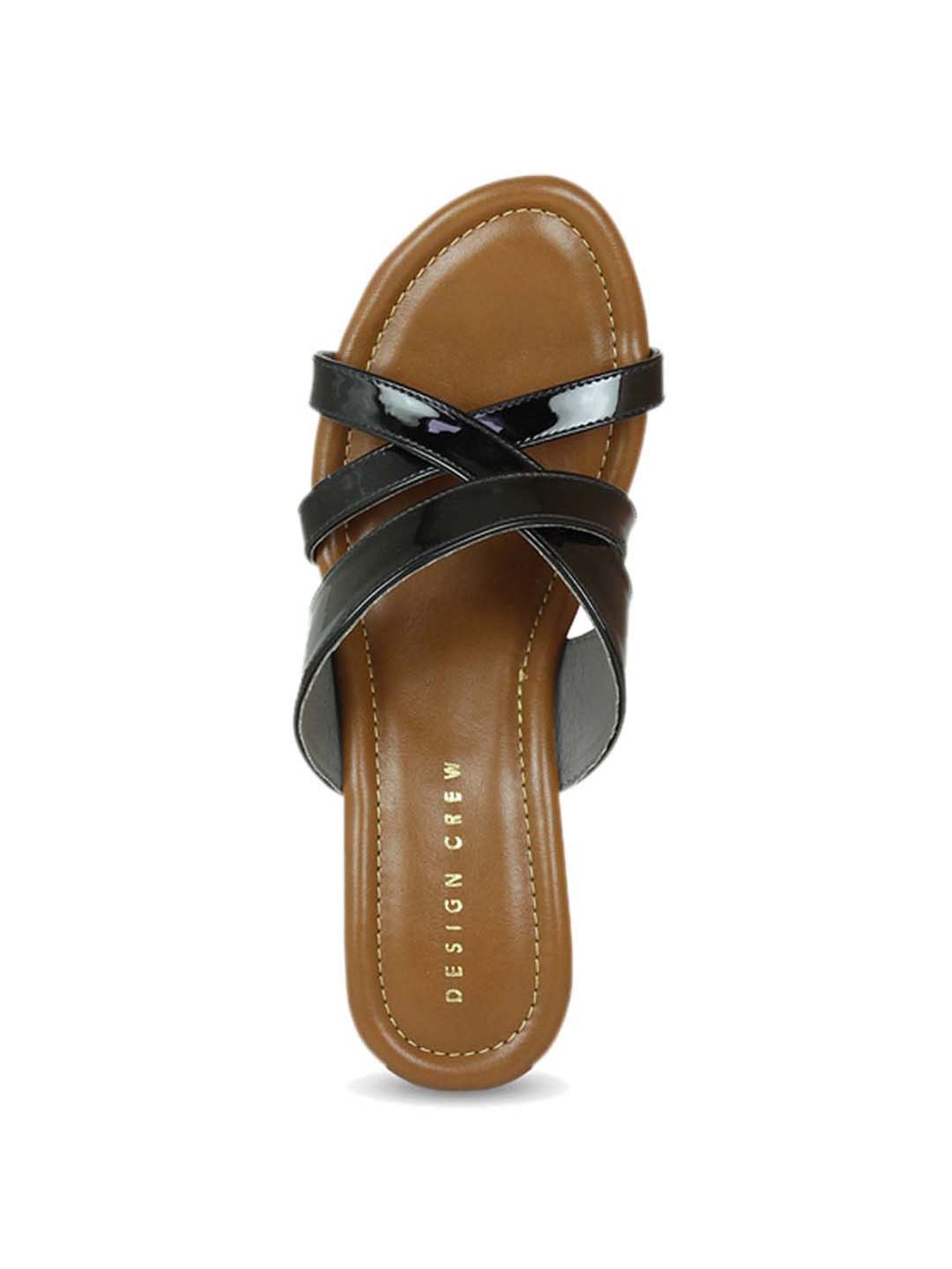 Design Crew Women's Black Cross Strap Sandals